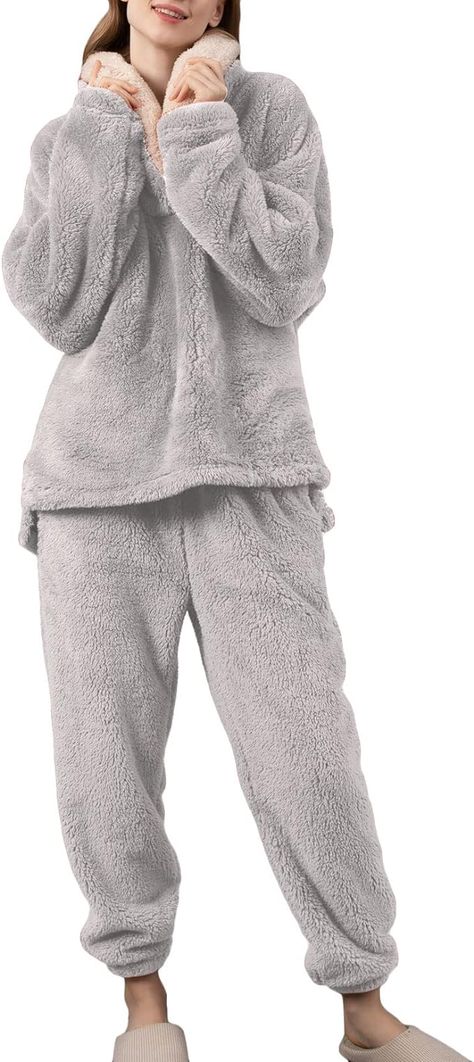 Maximum Warmth: Lu's Chic winter pajamas for women are made of soft and plush fleece sherpa, ultra lightweight and stretchy, the cozy fleece fabric is so thick and fuzzy to provide you maximum warmth in fall and winter. Package contains 1 x Oversized Long Sleeve Tops, 1 x Long Pants Fluffy Pjs, Pjs Women, Winter Pajamas Women, Lounge Wear Sets, Womens Flannel Pajamas, Womens Loungewear Sets, Thanksgiving Outfit Women, Warm Pajamas, Womens Pjs