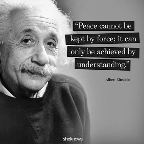 "Peace cannot be kept by force; it can only be achieved by understanding."—​Albert Einstein World Peace Quotes, Peace And Love Quotes, Quotes About Peace, 30 Quotes, Happy Quotes Inspirational, Inner Peace Quotes, World Quotes, Albert Einstein Quotes, Einstein Quotes