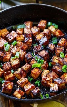 Asian Garlic Tofu- marinated in a sweet and spicy sauce and seared until crispy. Hoisin Sauce Tofu, Seared Tofu Recipes, Spicy Tofu Marinade, Tofu Hoisin Sauce, Delicious Vegetable Recipes, Hoisin Tofu, Seared Tofu, Garlic Tofu, Mapo Tofu