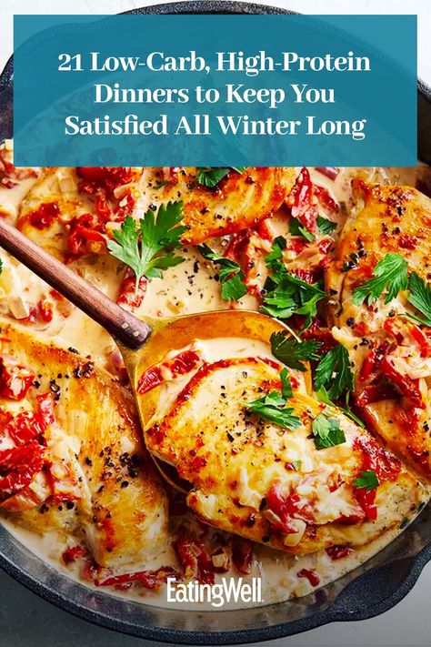 Enjoy a filling and hearty meal with these dinner recipes for winter. These dinners are low in carbohydrates and high in protein thanks to ingredients like chicken and shrimp. Recipes like Slow-Cooker Braised Beef with Carrots & Turnips and Tofu Parmigiana are cozy, delicious and packed with seasonal produce. Low Carb High Protein Dinners, Dinner Recipes For Winter, High Protein Dinners, Protein Dinners, Recipes For Winter, High Protein Recipes Dinner, Protein Dinner Recipes, Low Carb High Protein, High Protein Dinner