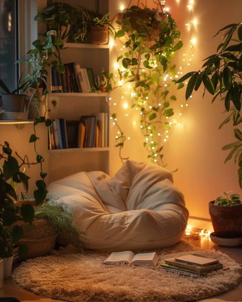 43 Cozy Reading Nook Ideas - Home Soils Chair By Window Bedroom, Comfy Place Aesthetic, Corner Room Design, How To Make A Reading Corner, Small Book Corner Ideas, Comfy Chairs For Bedroom Cozy Corner Small Spaces, Ideas For Reading Corner, Chill Space Cozy Corner, Reading Corner Office