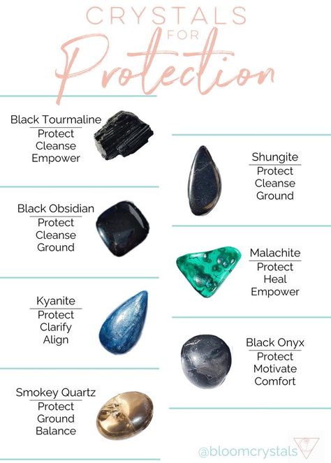 crystals for protection Energy Stones Crystal Healing, Protective Crystals, Crystals Guide, Crystals For Protection, Witchy Cottagecore, Crystal Healing Chart, Easy Spells, Earth Gift, Crystal Guide