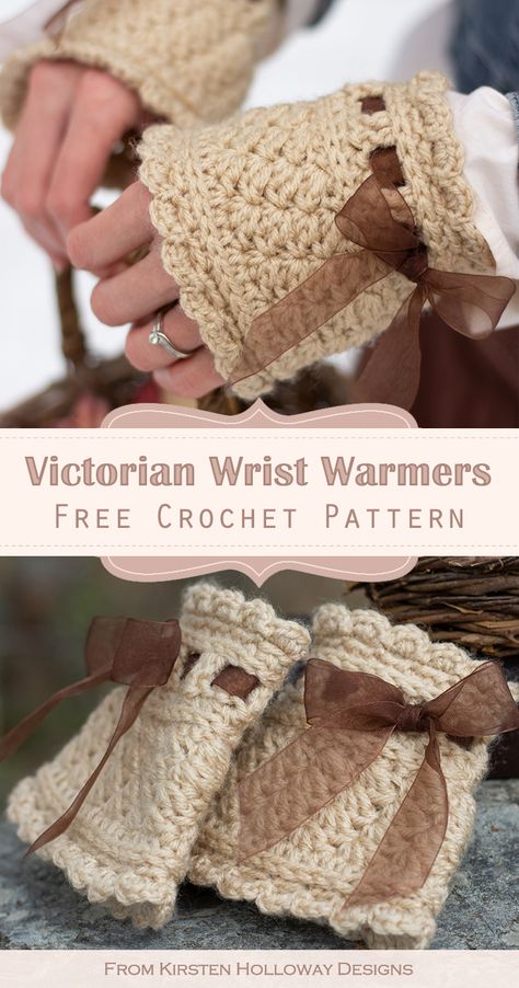 Victorian Wrist Warmers, Crochet Lace Hand Warmers, How To Crochet Wrist Warmers, Academia Crochet Pattern, Cute Crochet Wearable, Crochet Victorian Gloves, Crochet Gauntlets Pattern Free, Crochet Patterns Hand Warmers, Crochet Boot Covers Free Pattern