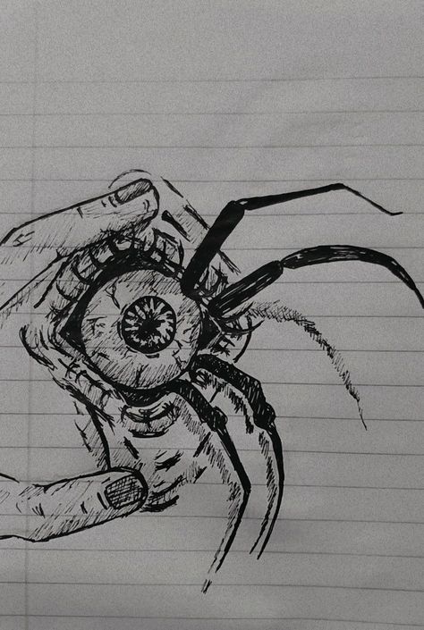 Goth Drawings, Creepy Sketches, Abstract Tattoo Ideas, Gothic Drawings, Easy Sketches, Spider Drawing, Scary Eyes, Surealism Art, Scary Drawings