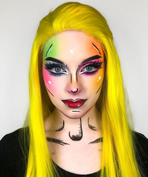 Leah Sapp on Instagram: “I’ve always wanted to do a pop art-esque look and when I saw @nikkietutorials do this look I was like yahhhh that’s the one. So I did it.…” Simple Pop Art Makeup, Pop Art Makeup Ideas, Pop Art Makeup Tutorial, Pop Art Halloween Costume, Comic Book Makeup, Comic Makeup, Flawless Makeup Look, Cakey Makeup, Pop Art Makeup