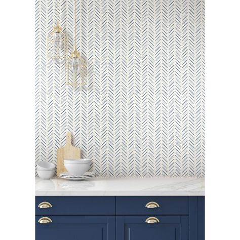 York Wallcoverings Waters Edge Navy Painted Herringbone Pre Pasted Wallpaper CV4455 | Bellacor Navy Paint, Herringbone Wallpaper, Chevron Wallpaper, Navy Wallpaper, W Wallpaper, York Wallcoverings, Chic Interior, Zig Zag Pattern, Geometric Wallpaper