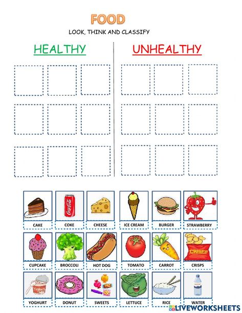 Food Activities For Preschool, Healthy Food Activities For Preschool, Healthy Food Activities, Food Lessons, Healthy And Unhealthy Food, School Art Activities, Nutrition Activities, English Activities For Kids, Food Activities