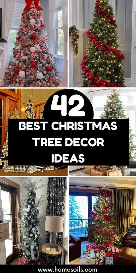 Make your holiday magical with these 42 best Christmas tree decor ideas! From classic ornaments to unique themes, create a stunning and festive centerpiece. Visit our site for more inspiration! Pine Christmas Tree Decorations, Christmas Tree With Ornaments Only, Large Christmas Trees Decorated, Colors For Christmas Trees, Big Ornaments On Tree Decorating Ideas, Red And Green Christmas Decor Xmas Trees, Tuscan Christmas Tree, Creative Tree Decorating Ideas, Themed Tree Ideas