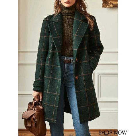 Futario Early Autumn Outfit, Lapel Jacket, Early Autumn, Tweed Coat, Shopping Sites, Evening Attire, Wool Plaid, Vintage Wool, Jacket Coat