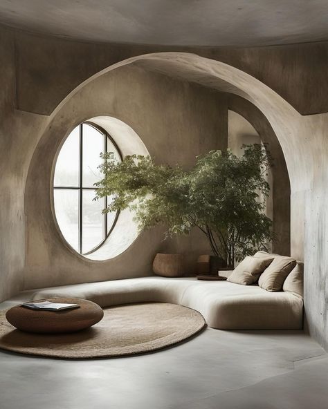 Cozy minimalistic Wabi-Sabi cave. Dream home design with warm earthy hues round organic shapes and the beautiful of nature. #wabisabi #wabisabiinteriors #japandi #japandiinterior #organicmoderndecor #organicmodern #interiordesign #dreamhomedesign Wabi Sabi Interior Design, Organic Interior, Airbnb Ideas, Concrete Paint, San Myshuno, Wabi Sabi Interior, Stone Paint, Earthy Home, House Decorations