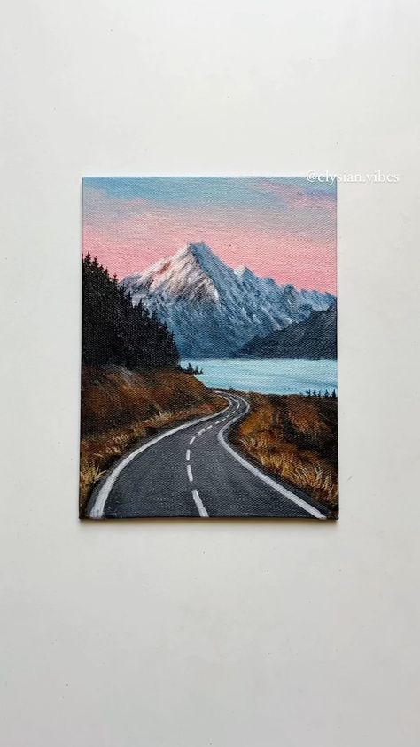 elysian.vibes on Instagram: For my 90k Fam🥺 Painted this w extra love for y’all. Took me around 4 hours to complete and it was totally worth it. What do you think?✨ .… Simple Drawings Paintings, Tv Painting Ideas, Mountain Painting Aesthetic, Home Made Art Ideas, Canvas Painting Of Nature, East Things To Paint, Painting Ideas On Canvas Mountains, Easy Acrylic Painting Ideas For Beginners Simple Diy Canvas, Painting Ideas For Him