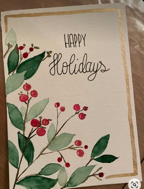 Christmas Painted Cards Handmade, Christmas Cards Handmade Watercolor Simple, Christmas Card Inspiration Watercolour, Cute Watercolour Christmas Cards, Waterpaint Christmas Card, Watercolours Christmas Cards, Homemade Painted Christmas Cards, Christmas Card Watercolour Ideas, Diy Christmas Cards Acrylic Paint