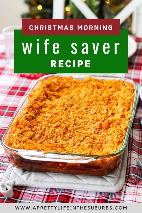 Christmas Morning Wife Saver, or as we like to call it: Life Saver. This cheesy egg and ham overnight breakfast casserole is the perfect recipe for Christmas morning! Assemble it the night before and pop it in the oven in the morning. Breakfast Wife Savers, Christmas Morning Wife Saver Recipe, Christmas Breakfast Casserole Ham, Morning Wife Saver Breakfast, Christmas Overnight Breakfast, Christmas Morning Casserole Overnight, Wife Saver Breakfast Christmas, Wife Saver Casserole, Overnight Brunch Casserole