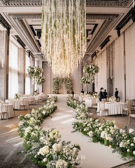 Indoor Wedding Decorations, Indoor Wedding Reception, White Weddings Reception, White Wedding Decorations, Indoor Wedding Receptions, Wedding Venues Indoor, Indoor Wedding Ceremonies, White Wedding Theme, Dream Wedding Decorations