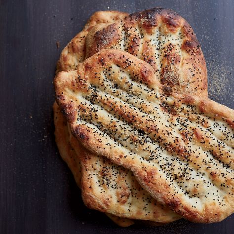 This quick-to-assemble flatbread is wonderfully crisp and chewy, with terrific flavor from nutty nigella and sesame seeds. Persian Flatbread, Cinnamon Banana Bread, Nigella Seeds, Flatbread Recipes, Flat Bread, Persian Food, Middle Eastern Recipes, Arabic Food, Bread Rolls