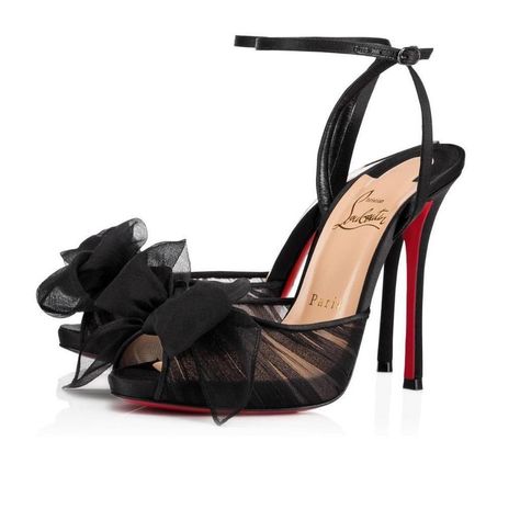 Christian Louboutin | Black Artydiva 120 Ruched Chiffon Satin Ankle Stra Shoes Louboutin, Dr Shoes, Shoes Heels Classy, Cute Shoes Heels, Christian Louboutin Heels, Louboutin Heels, Bow Heels, Bow Shoes, Aesthetic Shoes