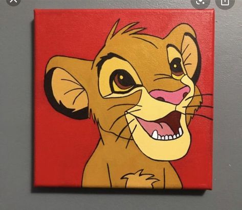 Desniy Drawings, Disney Canvas Painting Ideas, Lion King Painting Easy, Cool Paintings On Canvas, Cute Disney Paintings, Lion Painting Easy, Cute Disney Paintings Easy, Lion King Canvas Painting, Disney Character Paintings On Canvas