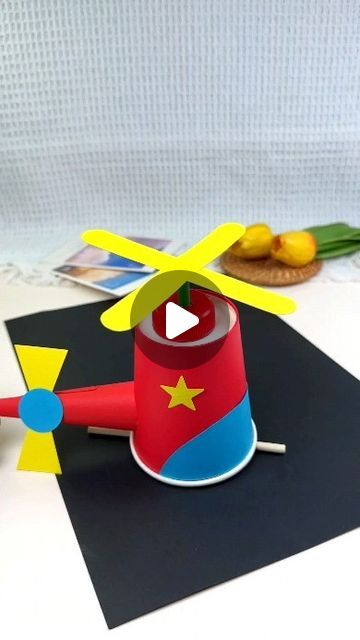 Creative Activity For Kindergarten, Helicopter Craft Preschool, Paper Cup Helicopter, Kids Invention Ideas Projects, Crafts With Paper Cups, Paper Helicopter Craft, Simple Science Projects For Kids, Crafts For Boys 11-13, Paper Cup Art