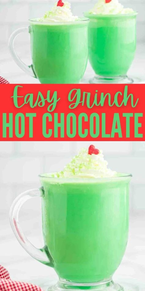 Grinch Dessert Ideas, Grinch Hot Chocolate, Holiday Themed Desserts, Hot Chocolate Bar Party, Hot Chocolate Toppings, Hot Chocolate With Marshmallows, Chocolate With Marshmallows, Grinch Movie, Fun Holiday Treats