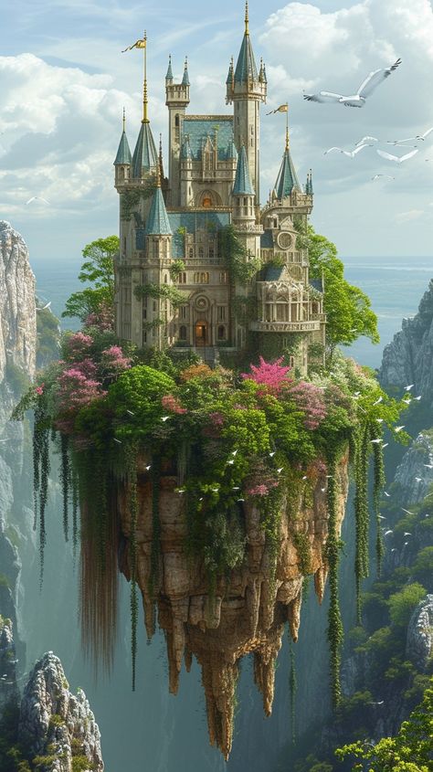 Enchanted #Castle Heights: A majestic #Fairytale castle perched atop a #FloatingIsland amidst soaring #Cliffs and #FlyingBirds. #aiart #aiphoto #stockcake ⬇️ #Download and 📝 #Prompt 👉 https://stockcake.com/i/enchanted-castle-heights_325327_404011 Castle On Floating Island, Fairy Castle Aesthetic, Fairytale Castle Aesthetic, Magical Castle Fantasy Fairytale, Fae Castle, Earth Castle, Elf Castle, Flying Castle, Fairytale Painting