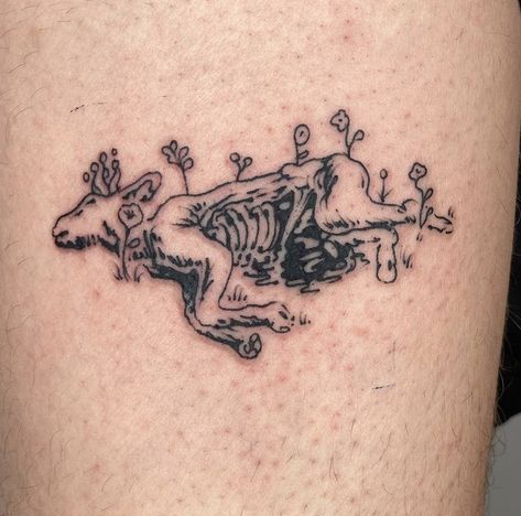 Sentiment Tattoos, Mushroom Skeleton Art, Wildlife Patchwork Tattoo, Decomposing Animal Tattoo, Girlhood Tattoo Ideas, Always An Angel Never A God Tattoo Boygenius, Roadkill Tattoo, Crywank Tattoo, Saturn Devouring His Son Tattoo