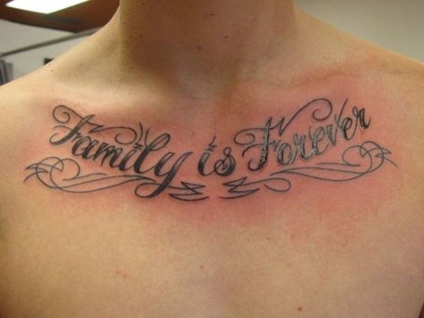 70 Alluring Wording Tattoo On Chest #chesttattoos #tattooideas Chest Tattoo Family, Chest Tattoos For Men, Tattoo Calligraphy, Family Quotes Tattoos, Family Tattoos For Men, Family Is Forever, Forever Tattoo, Family Symbol, Quote Tattoos