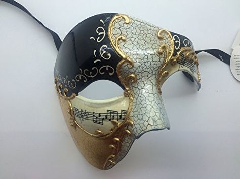 Gold Lining Black Musical Half Face Venetian Masquerade Mask Phantom Design for Men by ppmarket * You can get additional details at the image link. Masquerade Mask Black, Phantom Mask, Luxury Mask, Mens Masquerade Mask, Opera Mask, Venetian Masquerade Masks, Venice Mask, Ball Mask, Venetian Masquerade