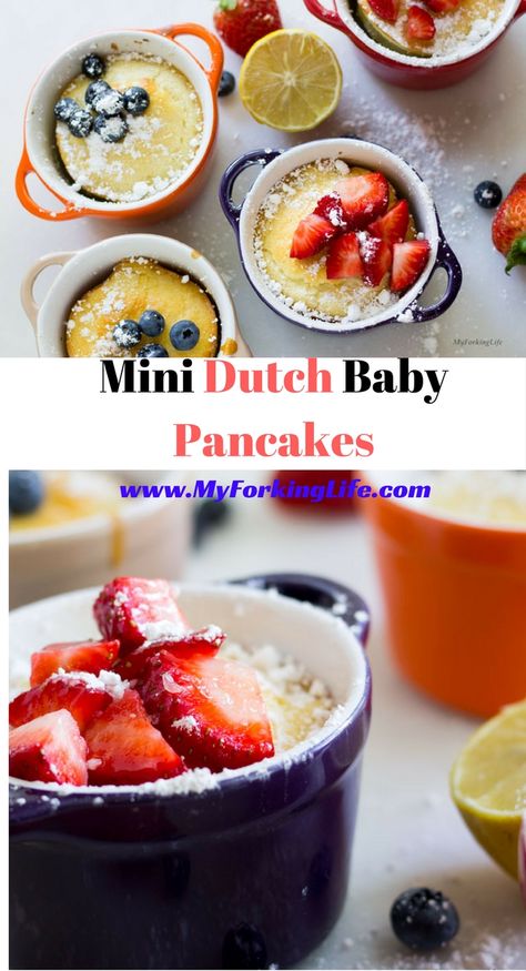 Baby Pancakes Recipe, Mini Dutch Baby, Baking Knowledge, Mini Cocotte Recipe, Ramekin Recipes, Dutch Baby Pancakes, Crock Recipes, Ramekin Recipe, Dutch Baby Pancake Recipe