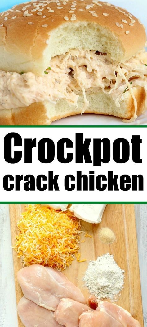 Crockpot crack chicken is great made into sandwiches or little appetizer sliders! Tender cream cheese chicken shredded to perfection in your slow cooker. Ranch Seasoning Recipes, Shredded Chicken Sandwiches, Chicken Shredded, Slow Cooker Chicken Thighs, Crockpot Appetizers, Easy Crockpot Chicken, Reuben Sandwich, Chicken Appetizers, Cheese Chicken