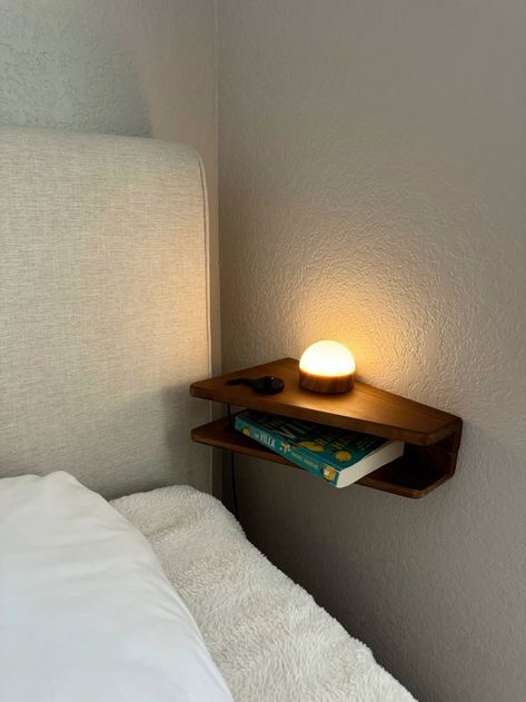 cozy corner Wall Desk Decor, Nightstand Wall, Rustic Bedside Table, Shelf Bedside Table, Floating Bedside Table, Wall Desk, Wood Floating Shelves, Apartment Style, Bathroom Office