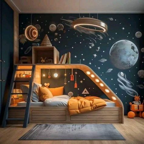 Children’s Bedroom Design, Small Childs Bedroom, 7 Year Boy Bedroom Ideas, Space Theme Bedroom Boys, Children Bedroom Design For Kids, Small Toddler Boys Bedroom Ideas, Kids Bedroom Space Theme, Boys Bedroom Ideas Age 4, Small Room Boys Bedroom