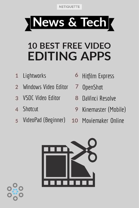 Infographic with a list of the best free video editing software. Video Editing Apps Free, Free Video Editing Website, Vlog Video Editing Apps, Best Free Video Editing Software, Free Youtube Editing Apps, Free Video Editor, Free Editing Websites, Best Video Making Apps, Professional Photography Editing Apps