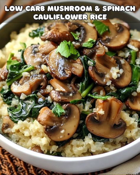 Low-Carb Mushroom & Spinach Cauliflower Rice: A Flavorful, Healthy Meal Mushroom Spinach Cauliflower Rice, Spinach Cauliflower Rice, Spinach Cauliflower, Cauliflower Rice Recipe, Honey Chipotle Chicken, Cauliflower Mushroom, Mushroom Spinach, Recipe Low Carb, Gluten Free Sides