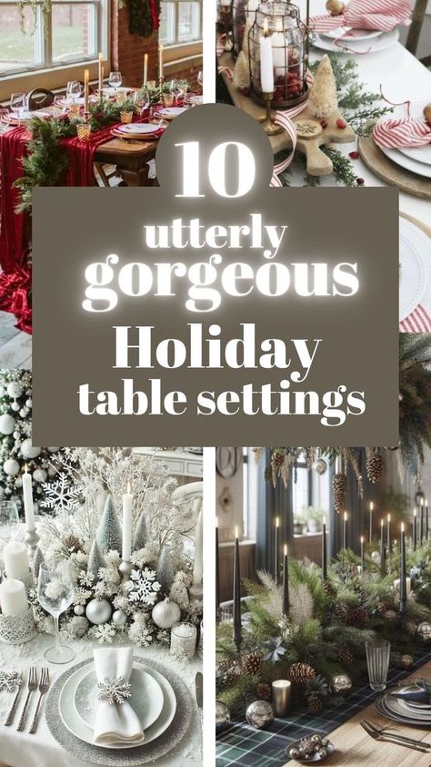 Creating beautiful Christmas table settings adds a festive touch to holiday gatherings, making meals feel extra special. Whether you prefer classic, rustic, or modern styles, thoughtful table décor enhances the holiday spirit. From elegant centerpieces to personalized touches, transform your table into a memorable, inviting space for loved ones. Here are 10 magical Christmas table setting décor ideas to get you started! Modern Christmas Table Settings, Christmas Tablescapes Elegant, Christmas Table Settings Elegant, Christmas Table Decorations Ideas, Christmas Dining Table Decorations, Christmas Dining Room Table, Christmas Dinner Table Settings, Dining Table Decorations, Table Decorations Ideas