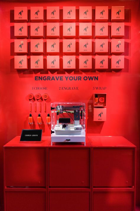 Brand Activation Ideas, Hainan Island, Gift Wrapping Station, Wrapping Station, Travel Retail, Giorgio Armani Beauty, Event Booth, Brand Pop, Retail Merchandising