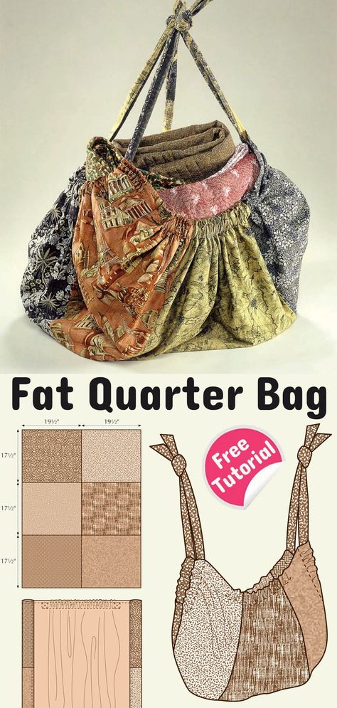 Fat Quarter Bag Pattern & Tutorial Fat Quarter Bag, Sewing Machine Projects, Sewing Projects Clothes, Cute Sewing Projects, Learning Techniques, Small Sewing Projects, Sewing Design, Diy Sewing Clothes, Bag Patterns To Sew