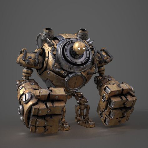 Robot Concept Art Steampunk, Steampunk Robot Concept Art, Golem Concept Art, Steam Punk Robot, Steampunk Concept Art, Dieselpunk Mech, Steampunk Machines, Airship Art, Steampunk Robots