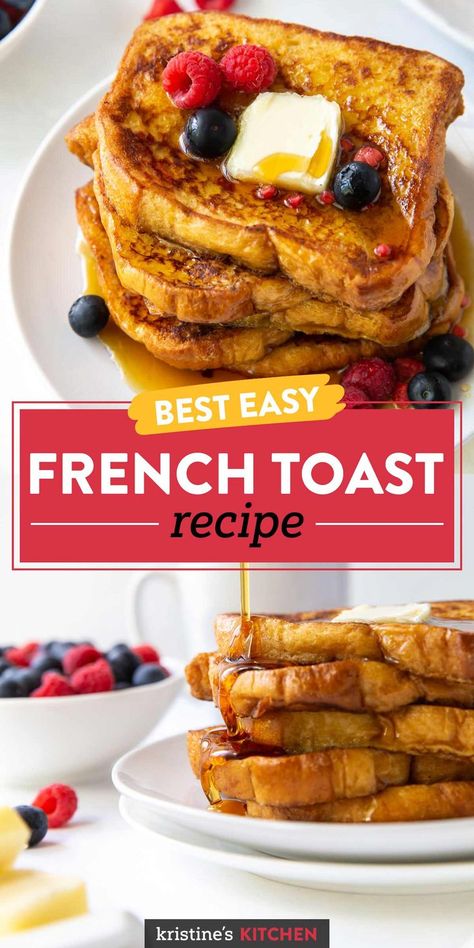 You'll love this easy French Toast recipe! It has the best sweet, caramelized edges and soft, custardy centers of this classic French toast. Perfect for breakfast or brunch! Best Ever French Toast, Toasted French Toast, Recipe For French Toast, Making French Toast, Recipes French Toast, White Bread French Toast, French Toast For 2, Home Made French Toast, French Toast Recipes Easy