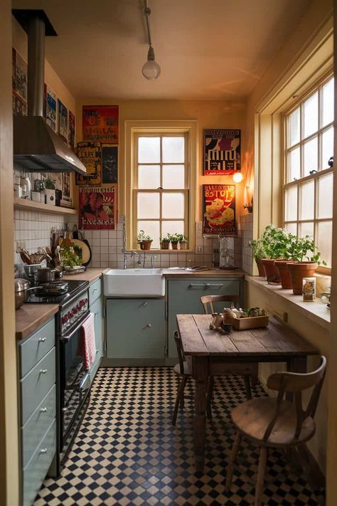 15 Small Kitchen Ways to Transform Your Space: A Pinterest-Worthy Guide French Small Kitchen, Small Apartment Renovation Ideas, Cute Small Kitchen Ideas Apartments, Kitchen Design Eclectic, Tiny House Cozy, Small Cottage Kitchen Design, Small Eat In Kitchen Ideas Layout, French Kitchen Aesthetic, Small Studio Kitchen Ideas