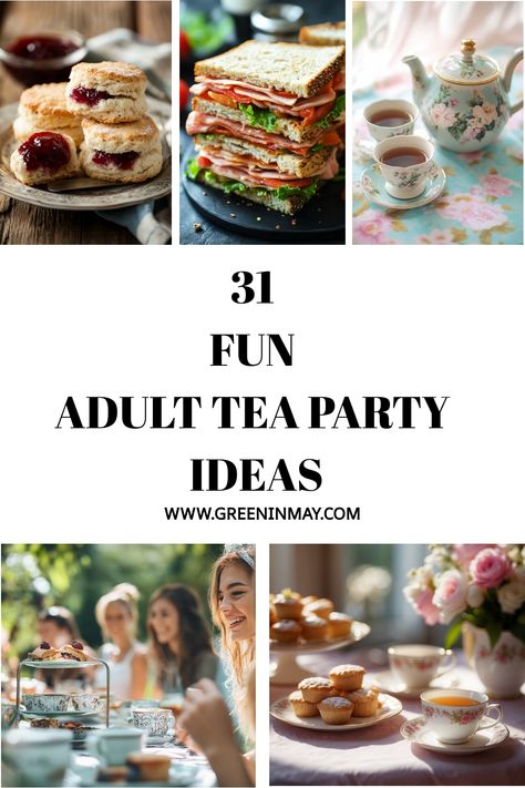 Discover 31 Fun Adult Tea Party ideas that will transform any gathering into an elegant affair! From delectable Tea Party Food Ideas to charming Outdoor Tea Party Ideas, this guide has it all. Whether you're planning a sophisticated Tea Party Birthday for an adult or looking for engaging Tea Party Games to entertain your guests, these creative suggestions will ensure your event is unforgettable. Elevate your tea party experience with these delightful and inspiring ideas!. Tea Party Foods For Adults, Tea Party Main Dish, High Society Tea Party, 30th Birthday Tea Party Ideas, 80th Birthday Tea Party Ideas, Tea Party Dinner Ideas, Tea Parties Ideas Ladies, Tea Party Adult Birthday, Garden Party Ideas Food