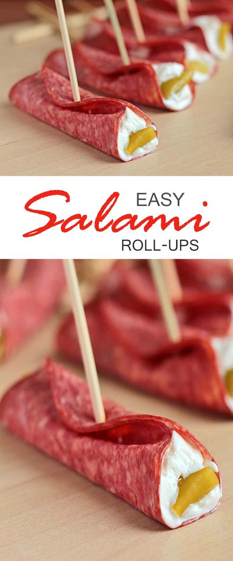 Looking to host a great Sunday football or the Super Bowl party? Try this easy recipe to satisfy their hunger between quarters. #appetizer #salami #superbowl Salami Roll Ups, Salami Rolls, Healthy Superbowl Snacks, Bowl Party Food, Roll Ups Recipes, Sunday Football, Superbowl Appetizers, Football Snacks, Superbowl Snacks