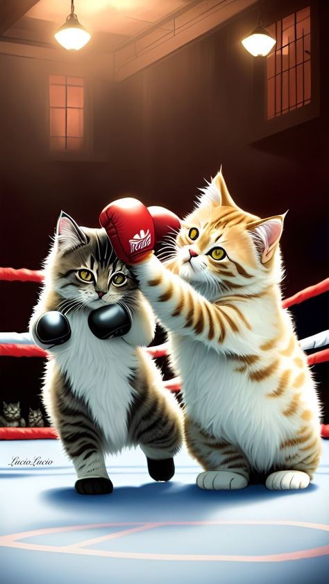 Artwork by LucioLucio Cat Box, Cat Wallpaper, Cat Art, Boxing, Cute Cat, Kittens, Animals, Quick Saves, Art