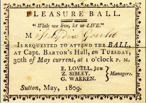 A dance invitation from the early 1800s. On The Wings Of Love, Georgette Heyer, Social Dance, Regency Romance, Regency Era, Keep It Real, Old Paper, Vintage Labels, Art And Craft