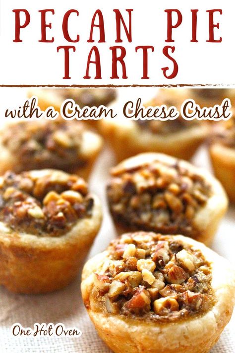 Mini pecan pies. Mini Pecan Tarts, Pecan Tassie Recipe, Bite Size Pecan Pie, Pecan Tarts Mini, Cream Cheese Crust, Tassies Recipe, Pecan Tarts Recipe, Pecan Pie Tarts, Pecan Tassies