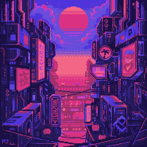 Pixel Jeff digital art #illustration #animation pixel art #futuristic #sunset #clouds #720P #wallpaper #hdwallpaper #desktop Pixel Jeff, Vaporwave Wallpaper, Pixel Art Background, Vaporwave Art, Pixel Animation, Arte 8 Bits, 8bit Art, Cool Pixel Art, New Retro Wave