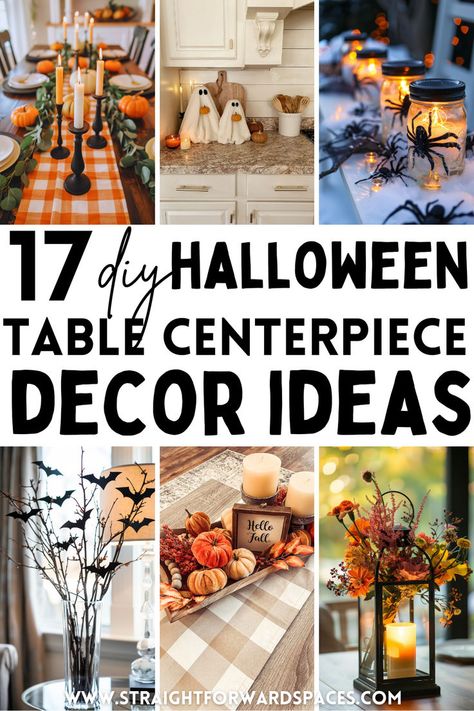 collection of 17 diy halloween table centerpiece decor ideas featuring spooky halloween themes and easy table styling tips. Round Table Halloween Centerpiece, Simple Halloween Centerpieces, Easy Halloween Table Decorations, Halloween Centerpieces For Table, Halloween Party Table Setup, Diy Halloween Centerpieces, Halloween Centerpiece Ideas, Halloween House Party Decorations, Halloween Styling