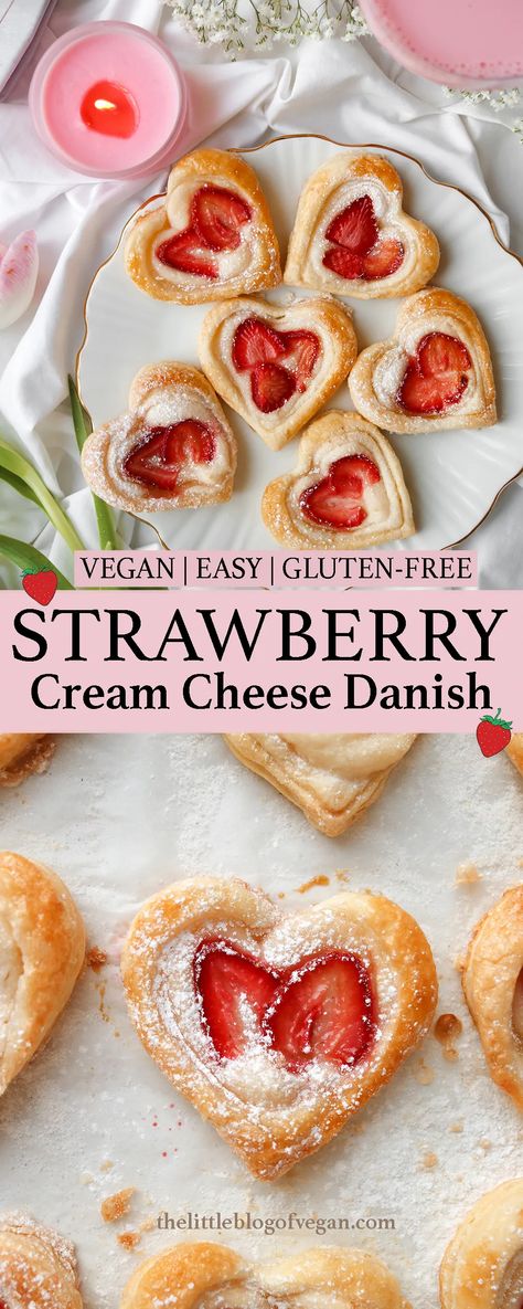 Valentine's Day Pastries, Valentines Sourdough Recipes, Bunny Puff Pastries, Mini Danish Pastries, Healthy Breakfast Pastries, Strawberry Pastry Recipes, Valentine Pastry Ideas, Sourdough Valentines Day, Gluten Free Valentines Day Desserts