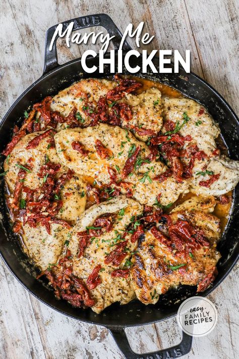 Tender chicken, bathed in a creamy sauce, infused with sun-dried tomatoes and aromatic herbs. This delightful dish will win hearts and create a burst of flavor. Say 'I do' to an easy family meal that your family will love! Crockpot Dump Recipes, Sundried Tomato Chicken, Marry Me Chicken Recipe, Chicken And Rice Dishes, Marry Me Chicken, Dump Meals, Sun Dried Tomatoes, Tender Chicken, Best Dinner Recipes