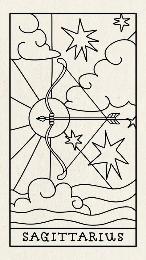 Sagittarius Tarot Card Tattoo, Tarot Card Line Art, Easy Tarot Card Drawing, Tarot Cards Drawing, Tarot Card Drawings, Sagittarius Tarot Card, Zodiac Tarot Cards, Gemini Tarot, About Sagittarius