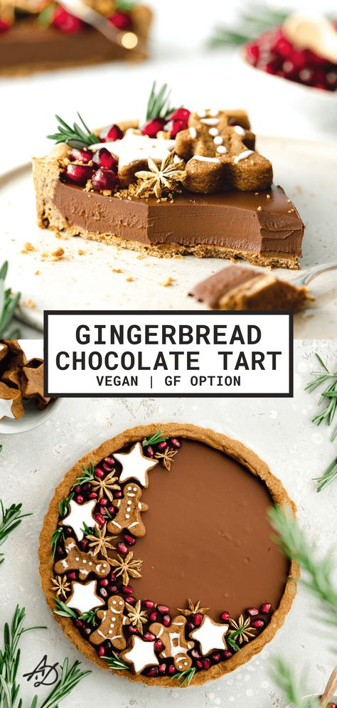 Vegan Chocolate Gingerbread Tart Christmas Vegan Dessert Recipes, Date Sweets Dessert Recipes, New Year Party Recipes, Easy Sweet Treats For Party, Gingerbread Tart Recipe, Vegan Gf Dessert Recipes, Gingerbread Sugar Cookie Tart, New Year Sweets Ideas, Xmas Vegan Recipes